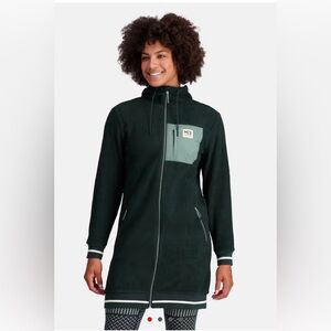 Kari Traa Rothe L Hood Long Fleece Zip Up Sweater in Pine Green